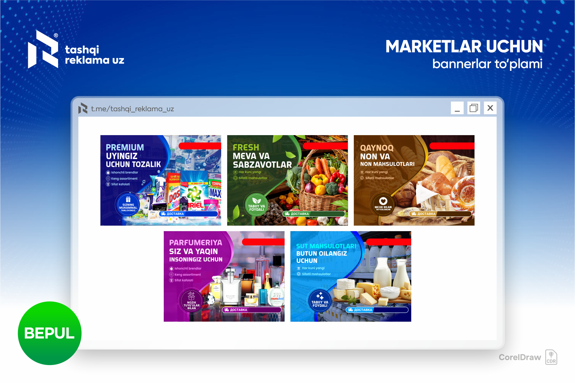 Marketlar uchun bannerlar to'plami